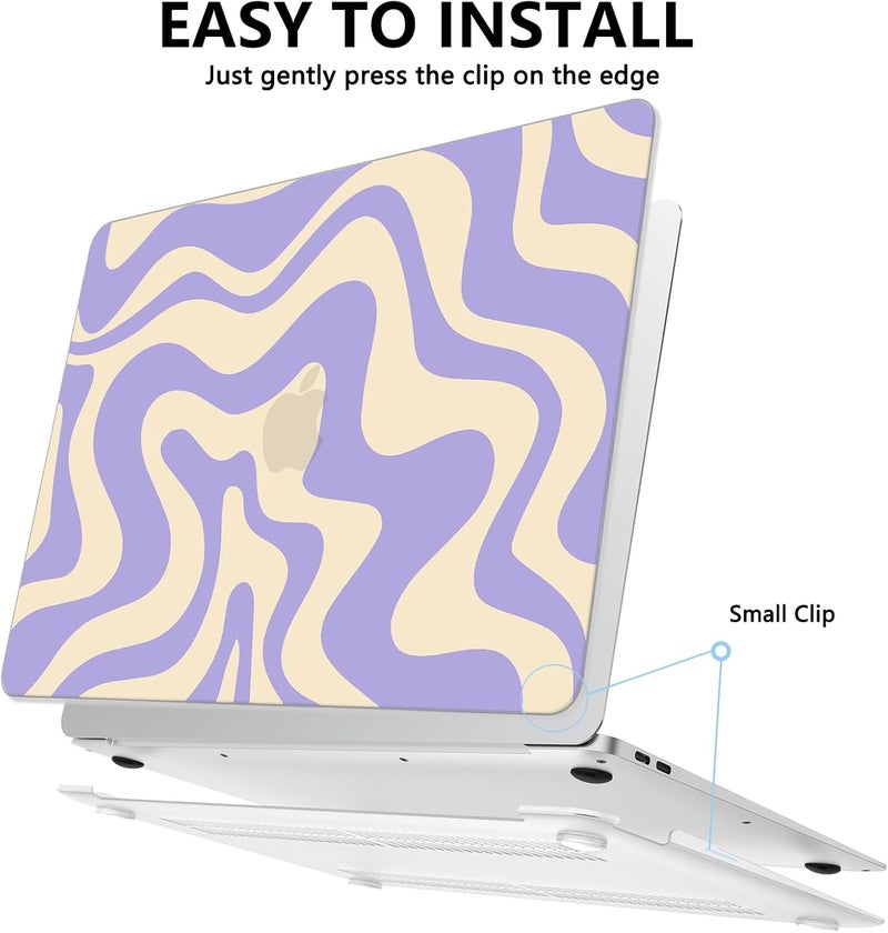 AKIT Compatible with MacBook Air 13 Inch Case M1 2022 2021 2020 2019 2018 A2337 A2179 A1932, Pattern Hard Shell Laptop Case+Screen Protector+Keyboard Cover for Mac Book Air 13.3 Inch, Violet Wave - Image 4
